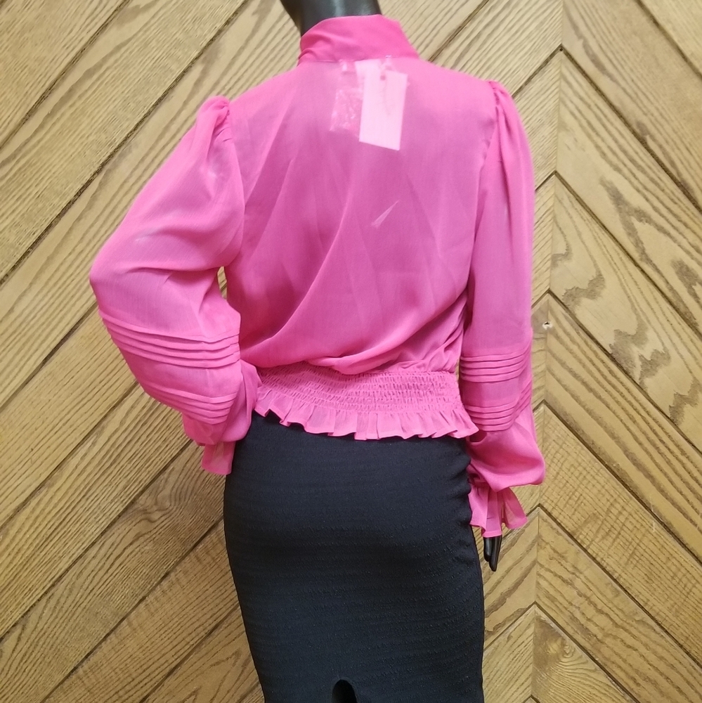 Jealous Tomato Sheer Blouse w/Bowtie & Peasant Sleeves - Picture 9 of 16